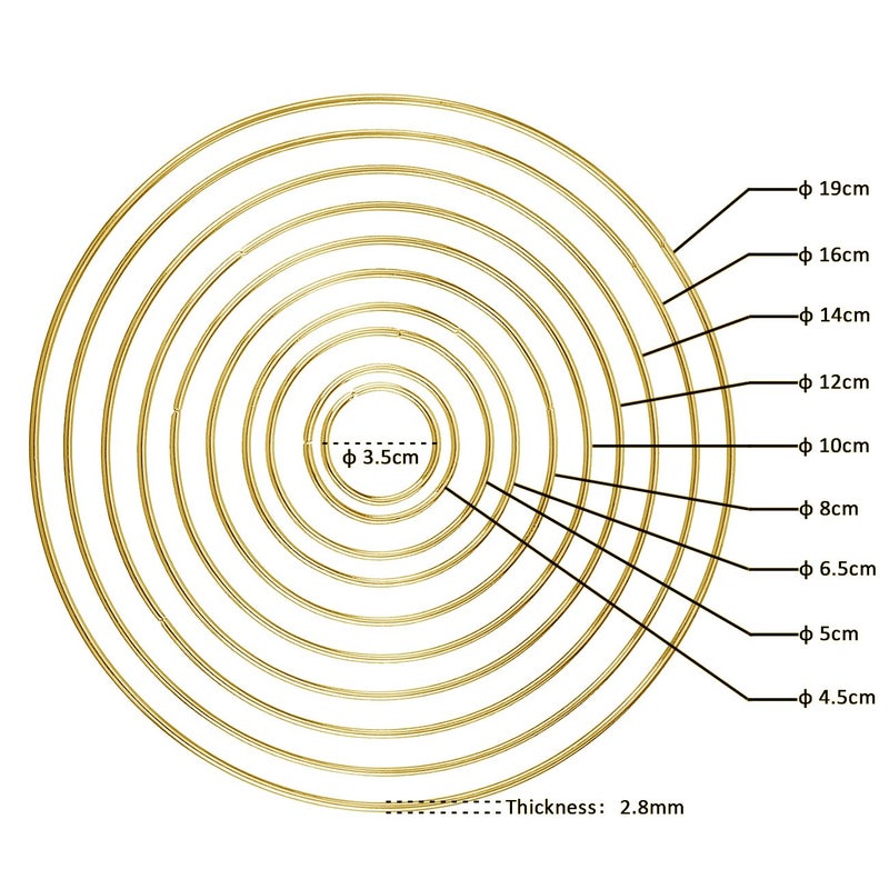Benvo Metal Craft Hoops Dream Catcher Rings Steel Macrame Rings Floral Hoops for Making Wedding Wreath  Dream-catchers  Macrame DIY Projects  10 Pieces in 10 Different Sizes (Gold) - Image 3